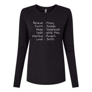 Believe Like Mary And Trust Like Joseph Christmas Image Womens Cotton Relaxed Long Sleeve T-Shirt