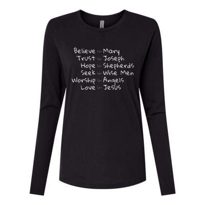 Believe Like Mary And Trust Like Joseph Christmas Image Womens Cotton Relaxed Long Sleeve T-Shirt