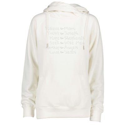 Believe Like Mary And Trust Like Joseph Christmas Image Womens Funnel Neck Pullover Hood