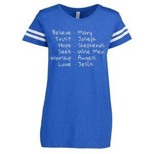 Believe Like Mary And Trust Like Joseph Christmas Image Enza Ladies Jersey Football T-Shirt