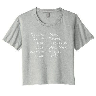 Believe Like Mary And Trust Like Joseph Christmas Image Women's Crop Top Tee