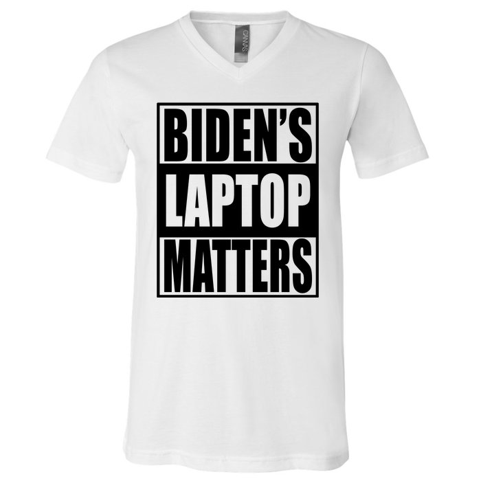 Bidens Laptop Matters Funny Anti Joe Biden Political Gift V-Neck T-Shirt