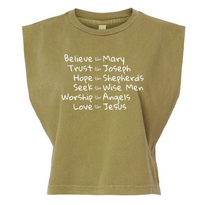 Believe Like Mary And Trust Like Joseph Christmas Garment-Dyed Women's Muscle Tee