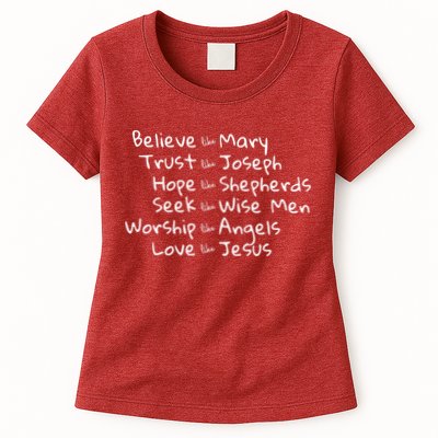 Believe Like Mary And Trust Like Joseph Christmas Womens T-Shirt