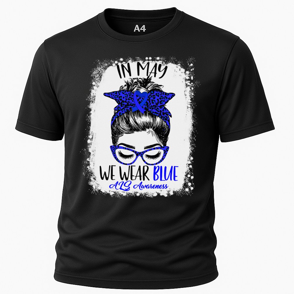 Bleached Leopard Messy Bun In May We Wear Blue ALS Awareness Cooling Performance Crew T-Shirt