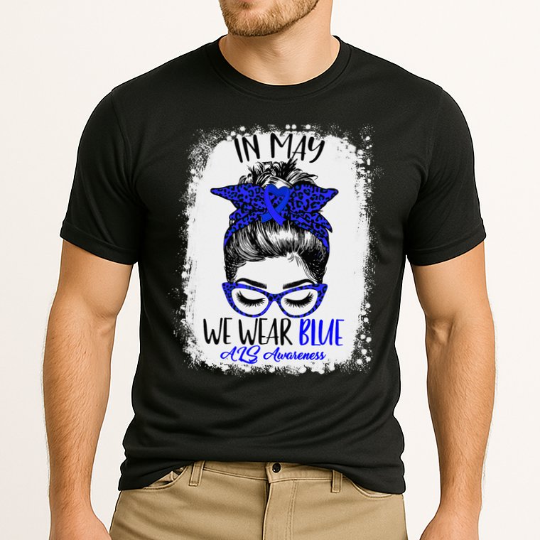 Bleached Leopard Messy Bun In May We Wear Blue ALS Awareness Cooling Performance Crew T-Shirt