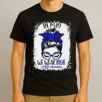 Bleached Leopard Messy Bun In May We Wear Blue ALS Awareness T-Shirt