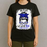 Bleached Leopard Messy Bun In May We Wear Blue ALS Awareness T-Shirt
