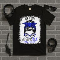 Bleached Leopard Messy Bun In May We Wear Blue ALS Awareness T-Shirt