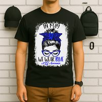 Bleached Leopard Messy Bun In May We Wear Blue ALS Awareness T-Shirt