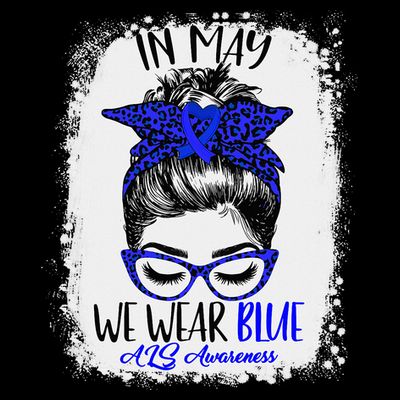 Bleached Leopard Messy Bun In May We Wear Blue ALS Awareness T-Shirt