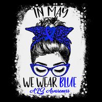 Bleached Leopard Messy Bun In May We Wear Blue ALS Awareness T-Shirt