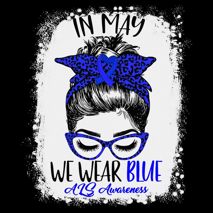 Bleached Leopard Messy Bun In May We Wear Blue ALS Awareness T-Shirt