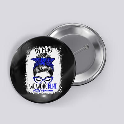 Bleached Leopard Messy Bun In May We Wear Blue ALS Awareness Button