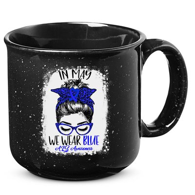 Bleached Leopard Messy Bun In May We Wear Blue ALS Awareness 15oz Campfire Ceramic Mug