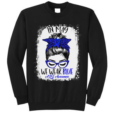Bleached Leopard Messy Bun In May We Wear Blue ALS Awareness Tall Sweatshirt