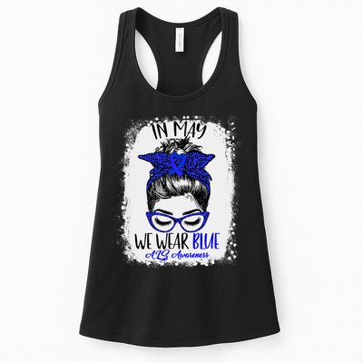 Bleached Leopard Messy Bun In May We Wear Blue ALS Awareness Womens Tank Top