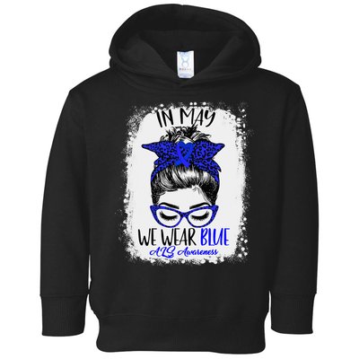 Bleached Leopard Messy Bun In May We Wear Blue ALS Awareness Toddler Hoodie