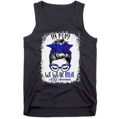 Bleached Leopard Messy Bun In May We Wear Blue ALS Awareness Tank Top