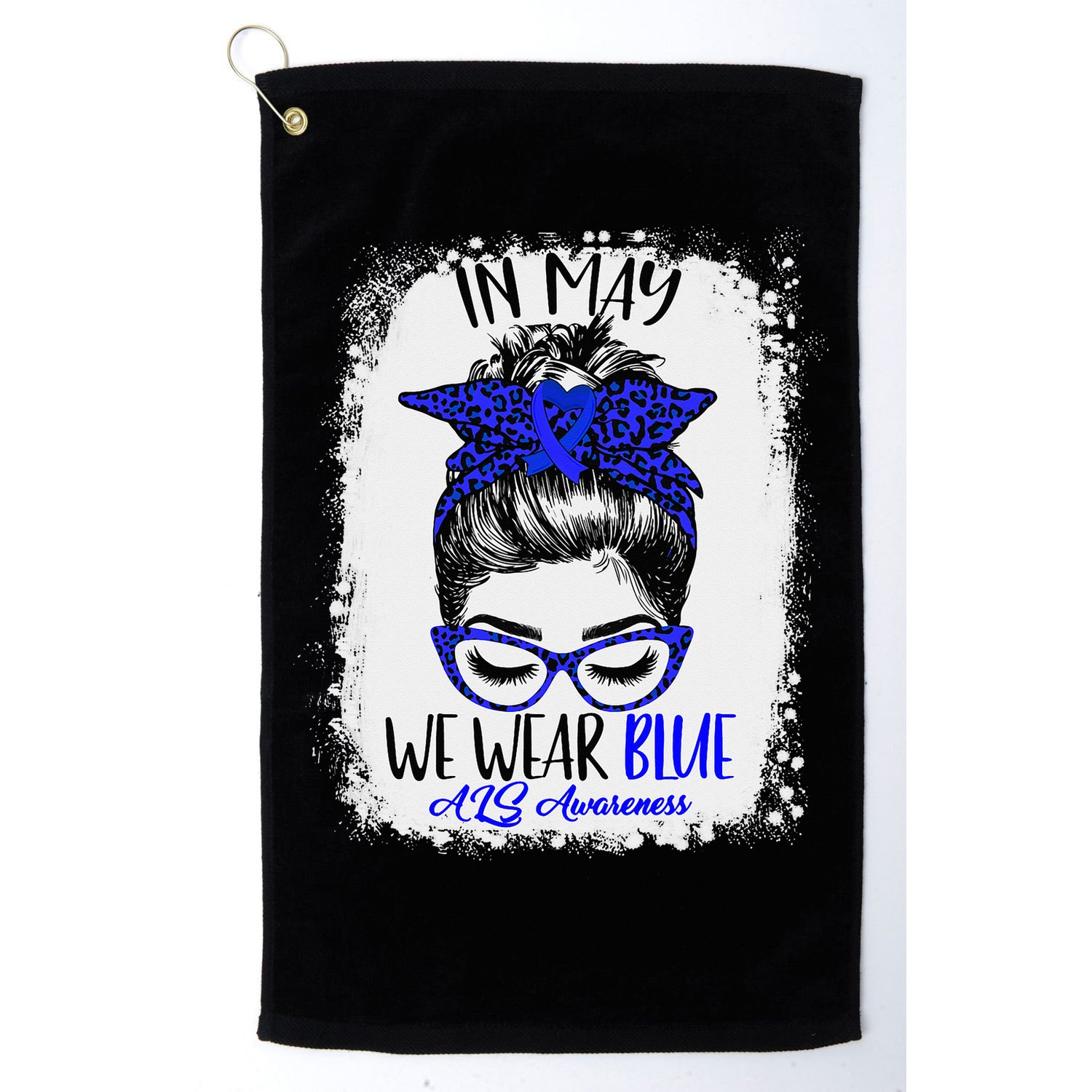 Bleached Leopard Messy Bun In May We Wear Blue ALS Awareness Golf Towel