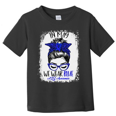Bleached Leopard Messy Bun In May We Wear Blue ALS Awareness Toddler T-Shirt