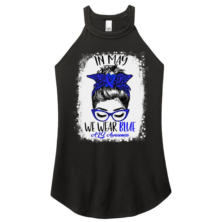 Bleached Leopard Messy Bun In May We Wear Blue ALS Awareness Women's Perfect Tri Rocker Tank
