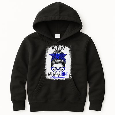 Bleached Leopard Messy Bun In May We Wear Blue ALS Awareness Kids Hoodie