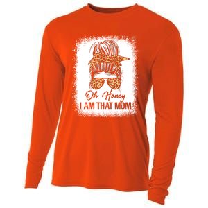 Bleached Leopard Messy Bun Oh Honey I Am That Mom Fumny Great Gift Cooling Performance Long Sleeve Crew