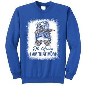 Bleached Leopard Messy Bun Oh Honey I Am That Mom Fumny Great Gift Sweatshirt