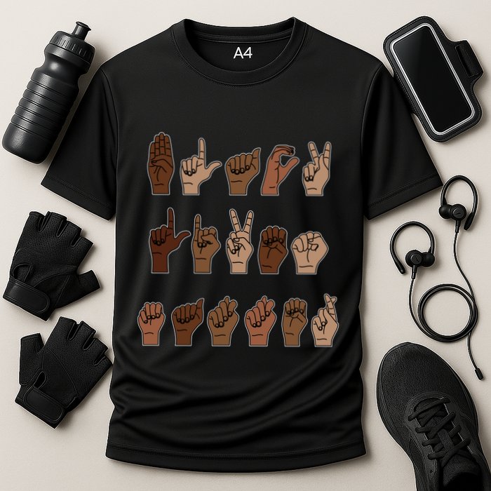 Black Lives Matter Asl Sign Language Hand Signs Deaf And Mute Meaningful Gift Cooling Performance Crew T-Shirt