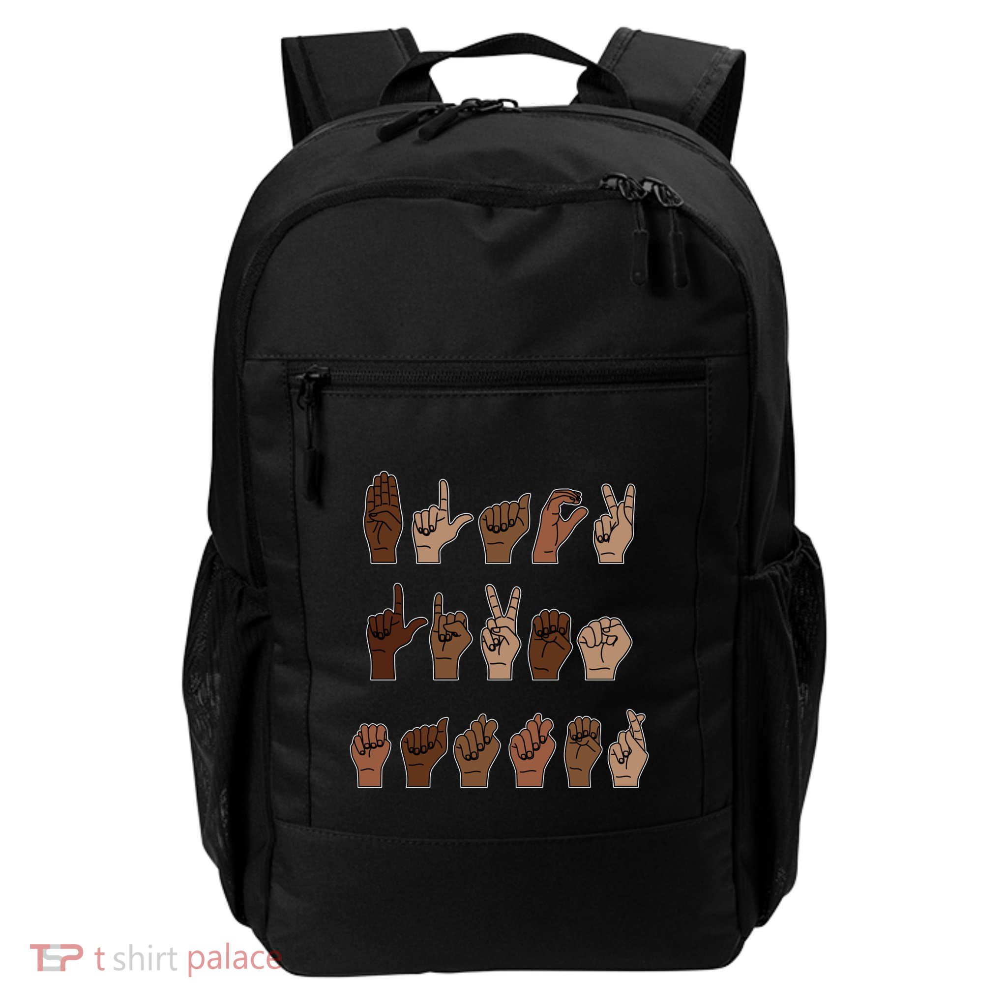 Black Lives Matter Asl Sign Language Hand Signs Deaf And Mute Meaningful Gift Backpack
