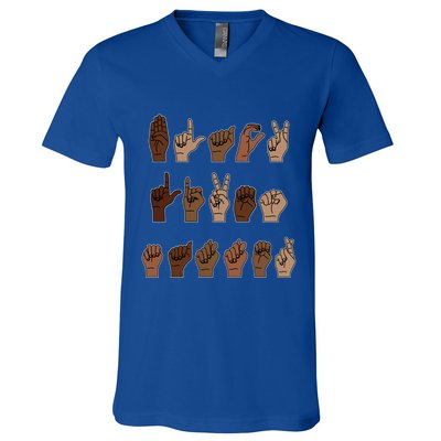 Black Lives Matter Asl Sign Language Hand Signs Deaf And Mute Meaningful Gift V-Neck T-Shirt