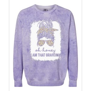 Bleached Leopard Messy Bun Oh Honey I Am That Grandma Funny Colorblast Crewneck Sweatshirt