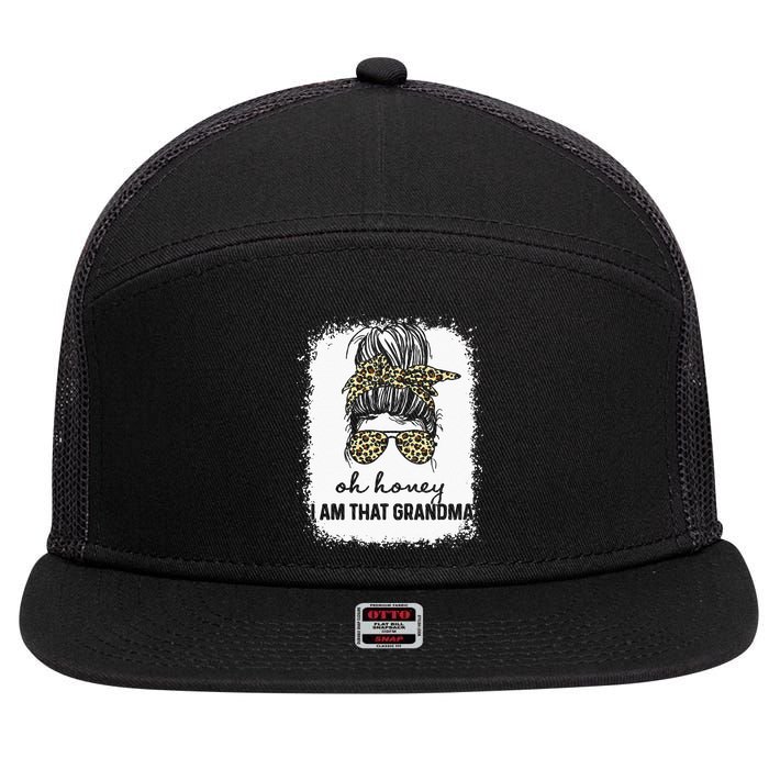 Bleached Leopard Messy Bun Oh Honey I Am That Grandma Funny 7 Panel Mesh Trucker Snapback Hat