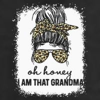 Bleached Leopard Messy Bun Oh Honey I Am That Grandma Funny 7 Panel Mesh Trucker Snapback Hat