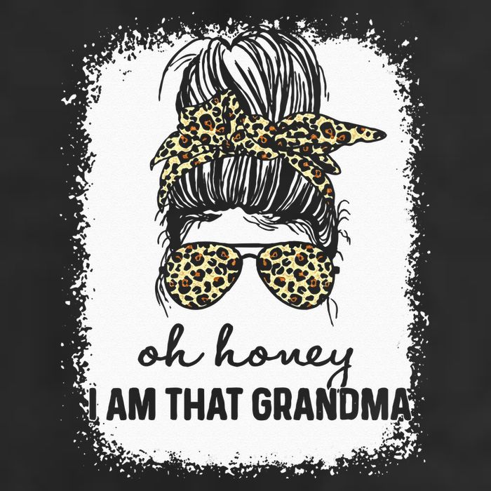 Bleached Leopard Messy Bun Oh Honey I Am That Grandma Funny 7 Panel Mesh Trucker Snapback Hat