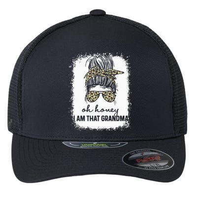 Bleached Leopard Messy Bun Oh Honey I Am That Grandma Funny Flexfit Unipanel Trucker Cap
