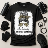 Bleached Leopard Messy Bun Oh Honey I Am That Grandma Funny Performance Shirt