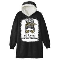Bleached Leopard Messy Bun Oh Honey I Am That Grandma Funny Hooded Wearable Blanket