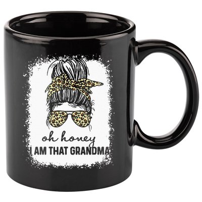 Bleached Leopard Messy Bun Oh Honey I Am That Grandma Funny 11oz C Handle Ceramic Mug