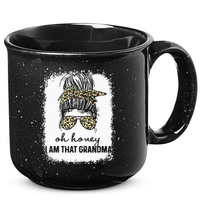 Bleached Leopard Messy Bun Oh Honey I Am That Grandma Funny 15oz Campfire Ceramic Mug