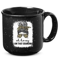 Bleached Leopard Messy Bun Oh Honey I Am That Grandma Funny 15oz Campfire Ceramic Mug