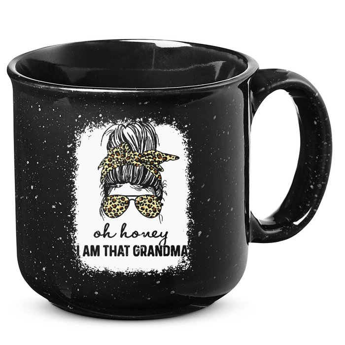 Bleached Leopard Messy Bun Oh Honey I Am That Grandma Funny 15oz Campfire Ceramic Mug