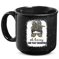Bleached Leopard Messy Bun Oh Honey I Am That Grandma Funny 15oz Campfire Ceramic Mug