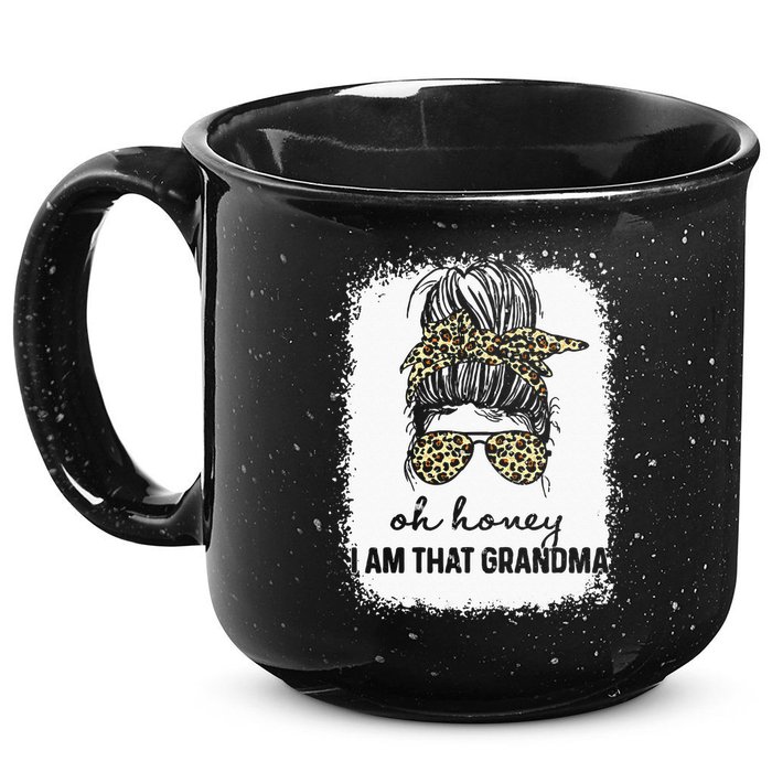 Bleached Leopard Messy Bun Oh Honey I Am That Grandma Funny 15oz Campfire Ceramic Mug