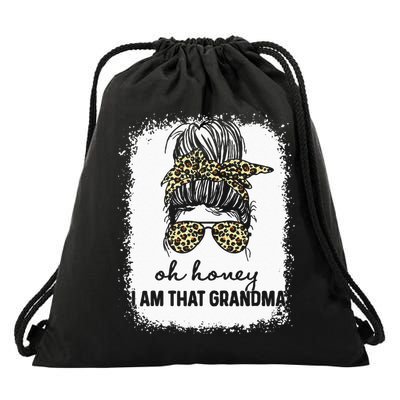 Bleached Leopard Messy Bun Oh Honey I Am That Grandma Funny Drawstring Bag