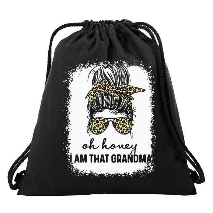 Bleached Leopard Messy Bun Oh Honey I Am That Grandma Funny Drawstring Bag