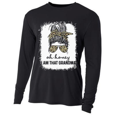 Bleached Leopard Messy Bun Oh Honey I Am That Grandma Funny Cooling Performance Long Sleeve Crew