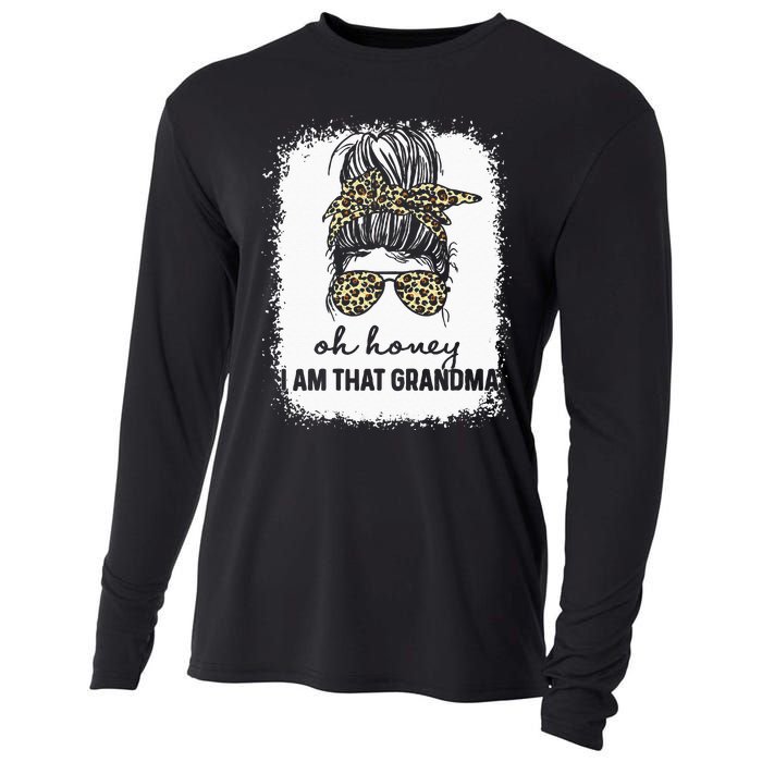 Bleached Leopard Messy Bun Oh Honey I Am That Grandma Funny Cooling Performance Long Sleeve Crew