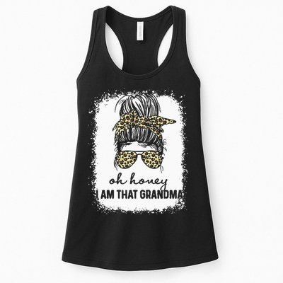 Bleached Leopard Messy Bun Oh Honey I Am That Grandma Funny Womens Tank Top